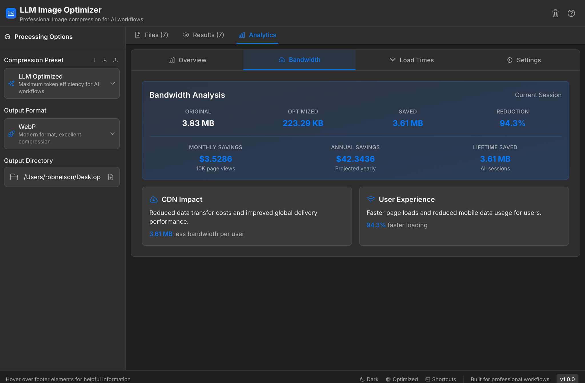 Bandwidth savings analytics showing cost reductions and performance improvements