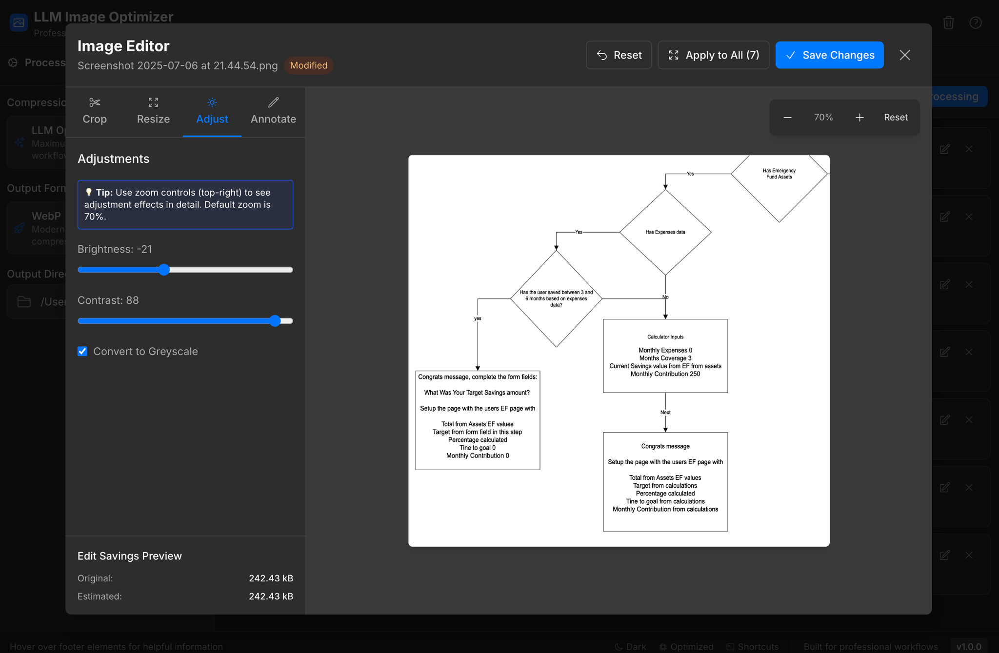 Image editor interface showing annotation tools, arrows, text, and adjustment controls