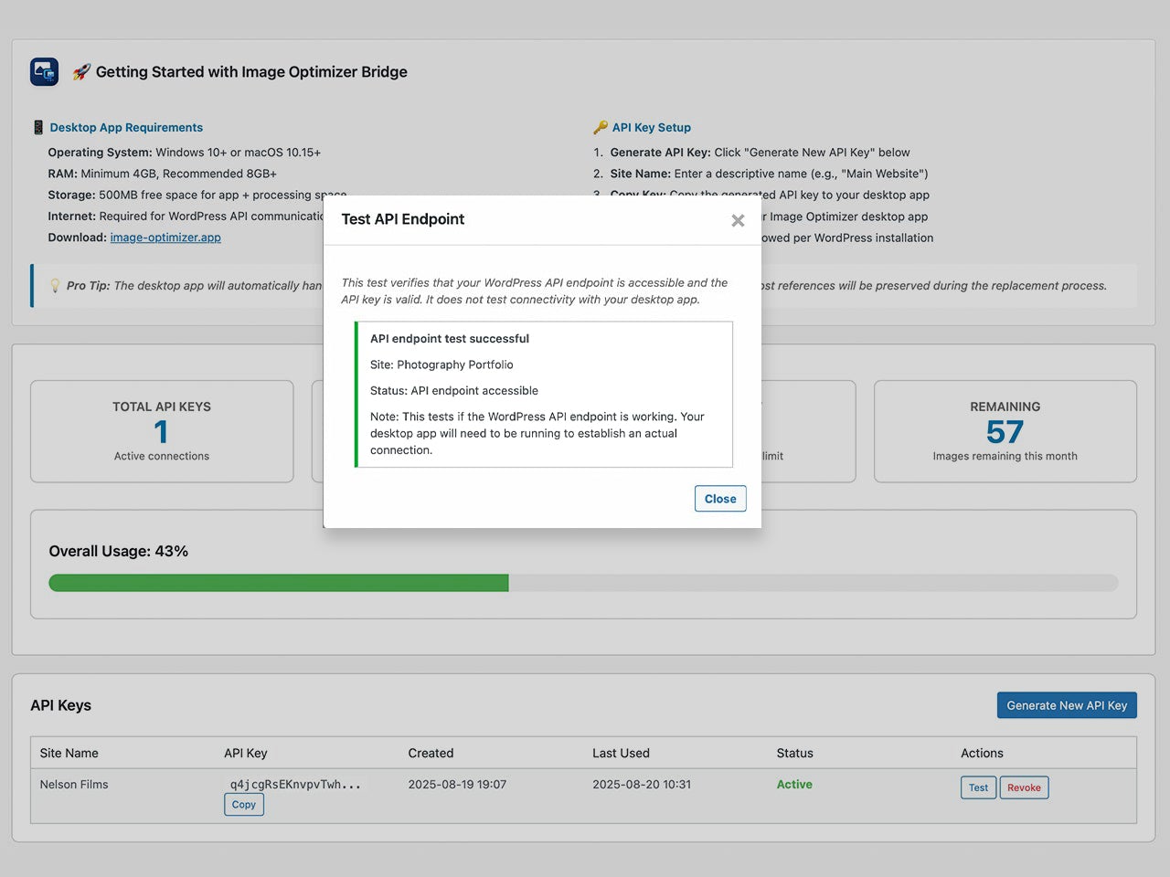 WordPress plugin setup interface showing easy connection and configuration options