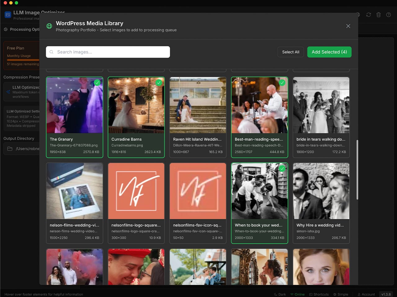 WordPress media library management interface showing organized image optimization
