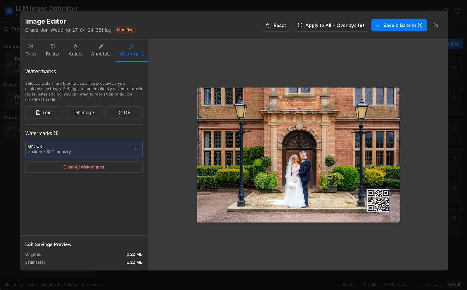 Image editor interface showing watermark removal and editing capabilities